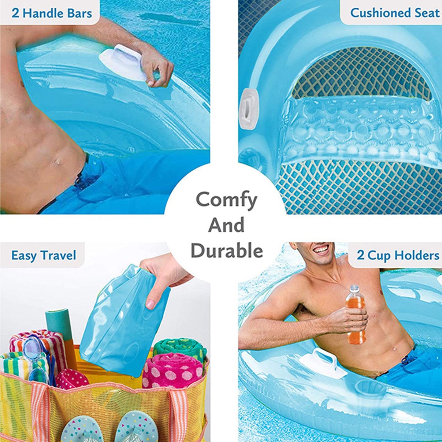 Inflatable Foldable Floating Bed Float Chair Beach Swimming Pool Raft