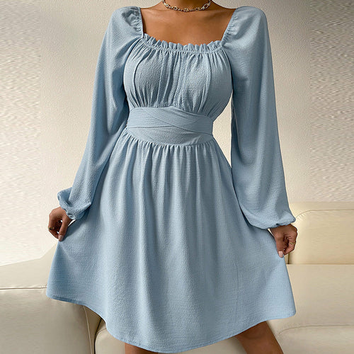 Solid Color Party Dress Summer Sexy Square Collar Beach Dress